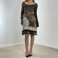 Brown bohemian desigual graphic long sleeve dress