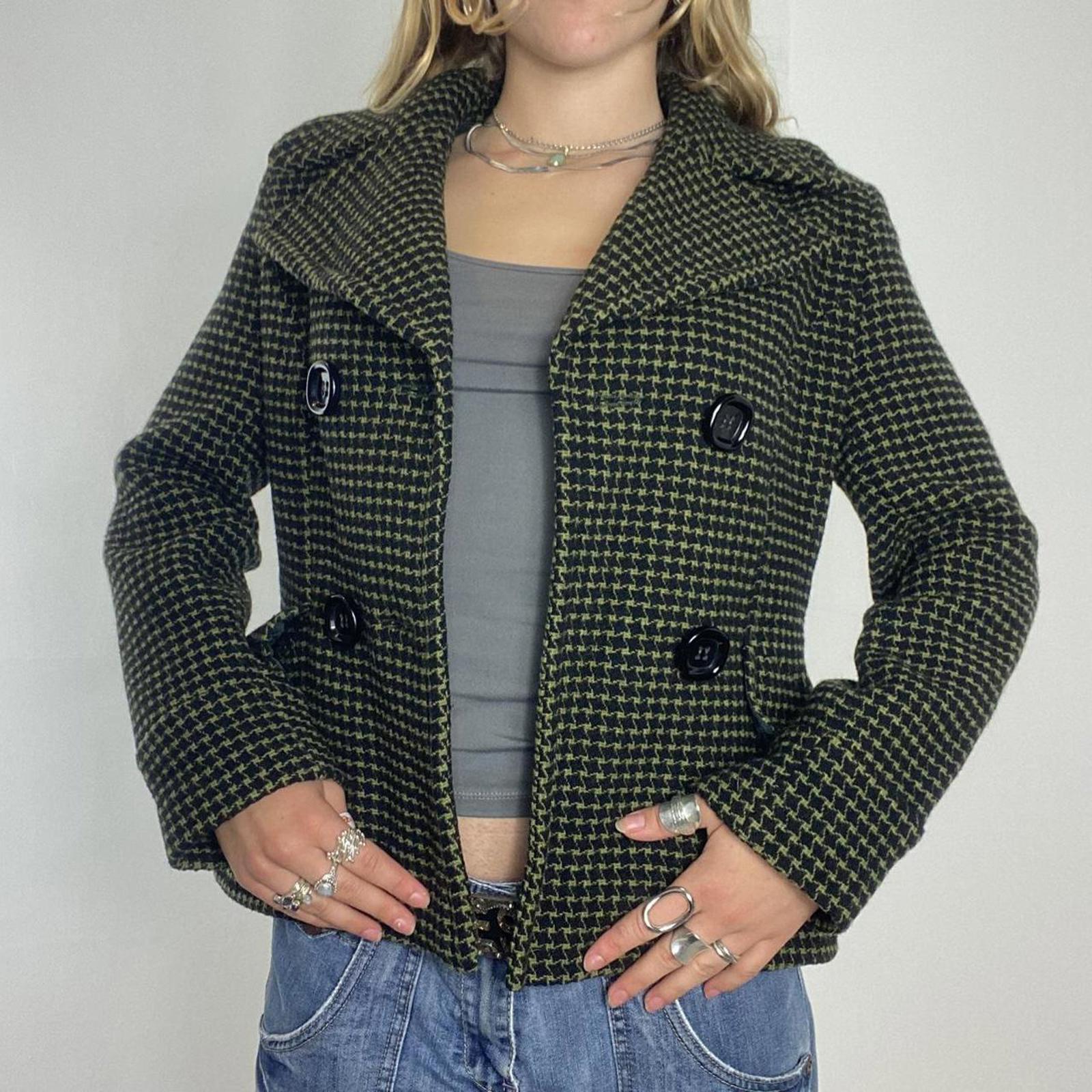 vintage khaki pattern thick double button pea jacket