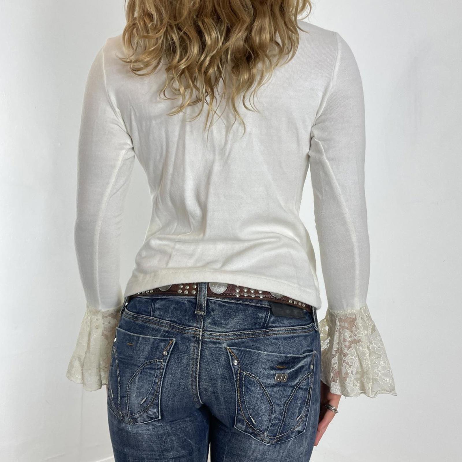 Vintage white long sleeve top with eye hook and frill lace flared sleeves